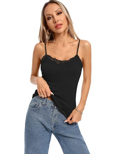 Image of Kate Kasin Women's Adjustable Spaghetti Strap Lace Trim Cami Tunic Tank Top 3PACK