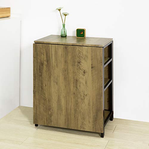 SoBuy klaptafel met 2 kleppen en 3 opslagplanken, Opvouwbare Keukentafel, Opklapbare Eettafel, Ruimtebesparend, 180 x 60… - Image 6