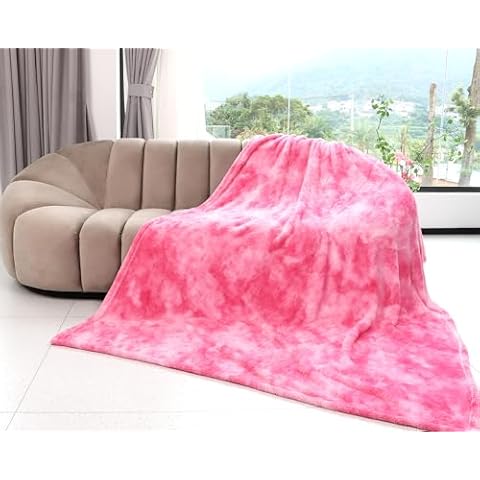 obinsm Pink Tie Dye Fleece Blanket Cover