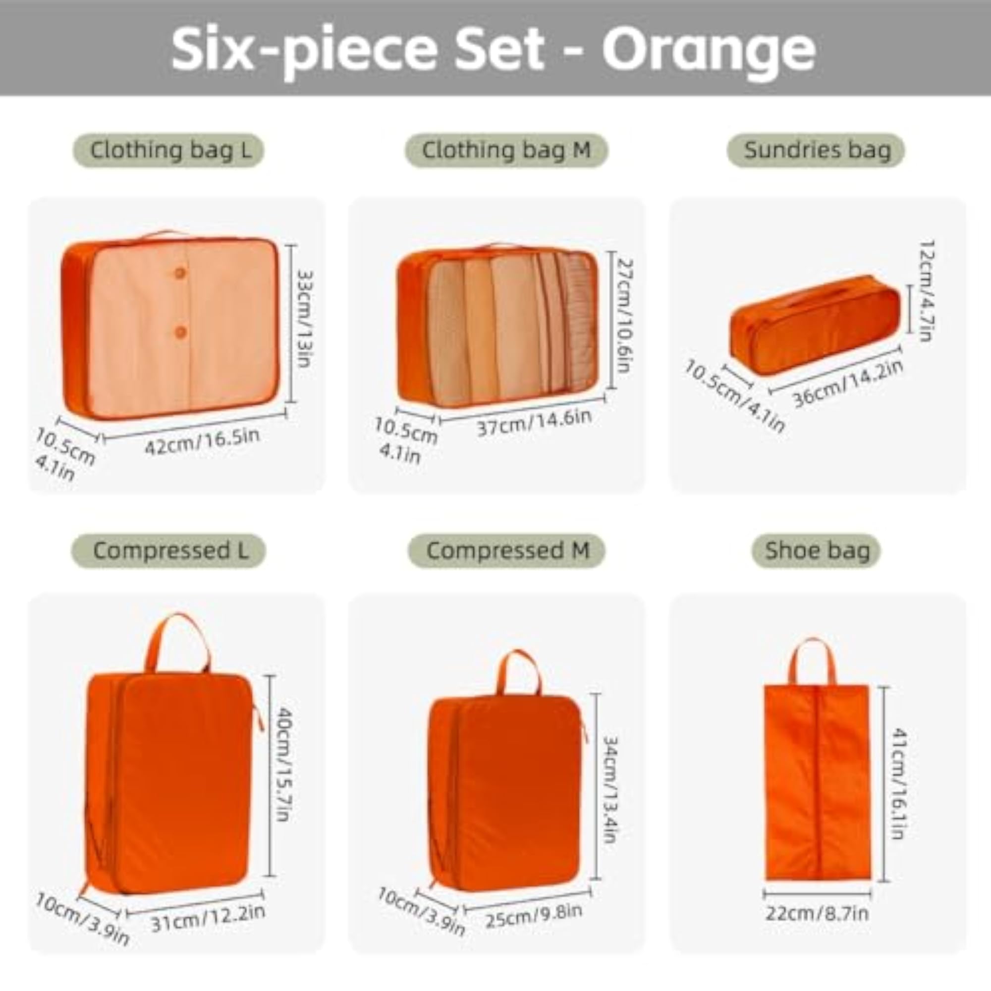 6 Pcs Set Packing Cubes for Travel Organizer Bags