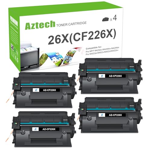 Aztech Compatible Toner Cartridge Replacement for HP 26X CF226X 26A CF226A Laserjet Pro M402n M402dw M402dn Laserjet Pro MFP M426fdw M426fdn M426dw (Black, 4-Pack)