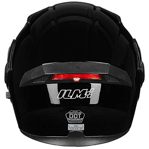 Ilm Motorcycle Dual Visor Flip Up Modular Full Face Helmet Led Light (Xl, Gloss Black - Led) And Ski Balaclava Face Mask #TOP3