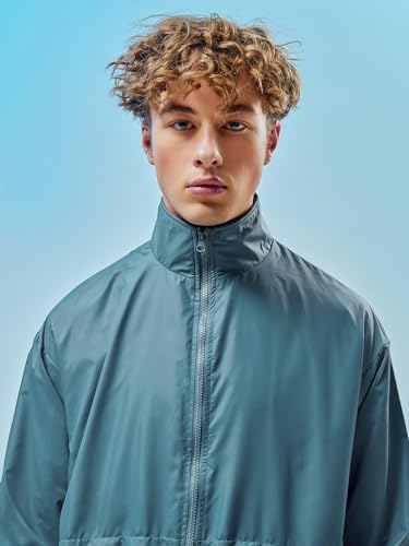 Image of Bewakoof Air 1.0 Men's Standard Length Solid Oversized Fit Full Sleeve Collar Nylon Windcheater Jacket