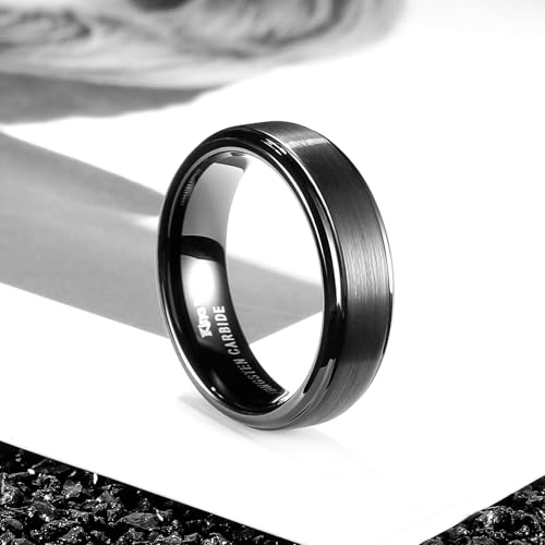 Image of King Will Classic Tungsten Wedding Band for Men, 6 /7 /8 /9 /10mm Widths, Polished Finish Step Edge Matte Rings Comfort Fit
