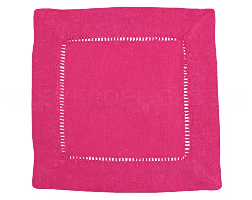 Cleverdelights 6" Pink Linen Hemstitch Cocktail Napkins - 12 Pack - 100% Linen #TOP1