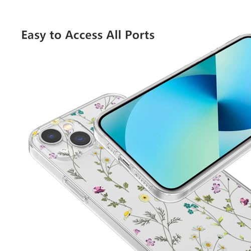 Image of RALEAVO Floral Case for iPhone 14, Clear Case with Flower Branch Pattern, Cute Cover Case for Girls Women, Slim Thin Soft Silicone Shockproof Phone Case, Wireless Charging Compatible, Transparent | for iPhone 14 Case Clear with Cute Flower Branch Pattern,Pretty Case for Girls Women,Soft Silicone Shockproof Cover