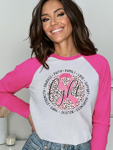 Breast Cancer Awareness Shirt Long Sleeve Pink Ribbon Support Squad Breast Cancer Tshirt Womens Fall Raglan Tops3