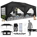 COBIZI Canopy 10x20 Pop Up Canopy Tent with 6 Sidewalls Easy Pop Up Tent 10x20 Waterproof Commercial Instant Shelter UPF 50+ Portable Gazebo Wedding Tents for Parties Car Port Vender Events(Black