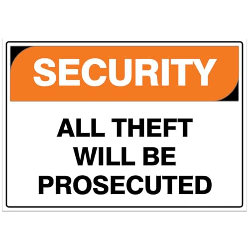Security Sign - All Theft Will Be Prosecuted Metal Tin Sign 8 x 12 inch for Industrial & Commercial