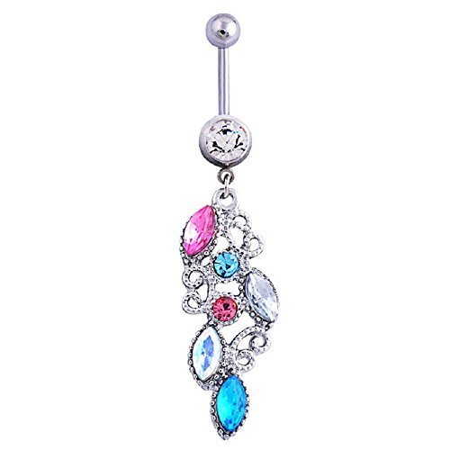 coromose 1PC Mixed Color Rhinestone Jewelry Navel Body Piercing Belly Button Rings