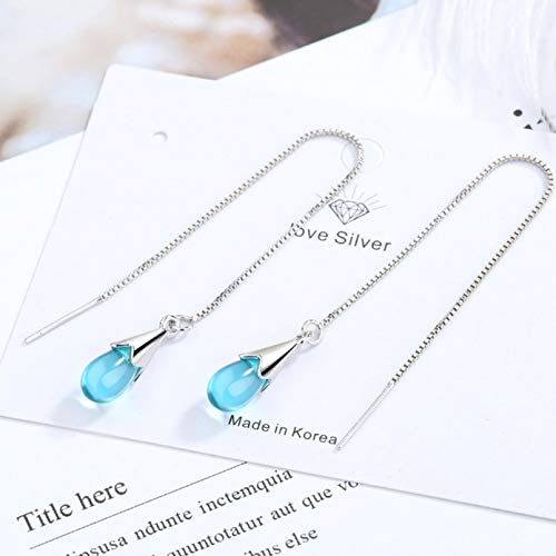 Bijoux parasols femme : boucles d'oreilles longues argent sterling et cristal bleu zircon