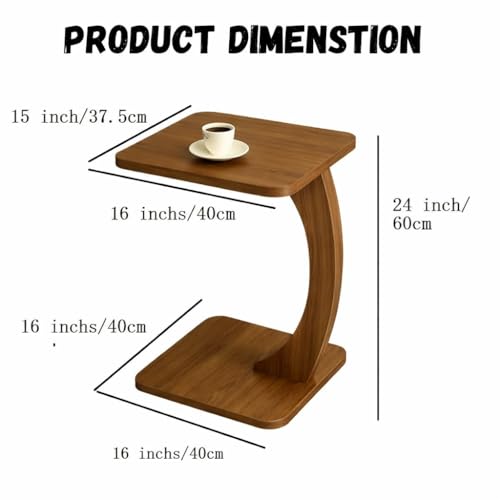 Image of Modern C-Shaped Side Table for Sofa & Bed - Multi-Purpose Laptop Table, Snack Holder, Book & Plant Stand - Compact & Sturdy Bedside Table (Natural)