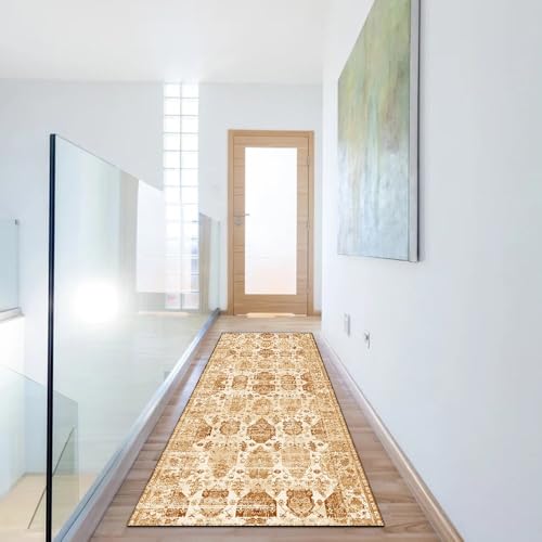 Alfombra pasillera lavable y antideslizante de 60 x 300 cm estilo boho naranja 6