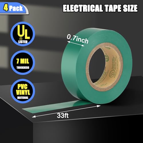Image of GEYYANG Green Electrical Tape, Professional Grade UL Approved, 4 Pack Multipurpose Electrical Tape for Home Improvement Electrical Equipment, 0.7in X 33ft PVC Electric Insulating Tape