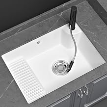 Bathroom undermount ceramic sink wiht washboard,laundry sink with washboard,Ceramic Lavatory Vanity White Under Counter, with faucet, drain set, mounting screws,for balconies,bathrooms  Size 7
