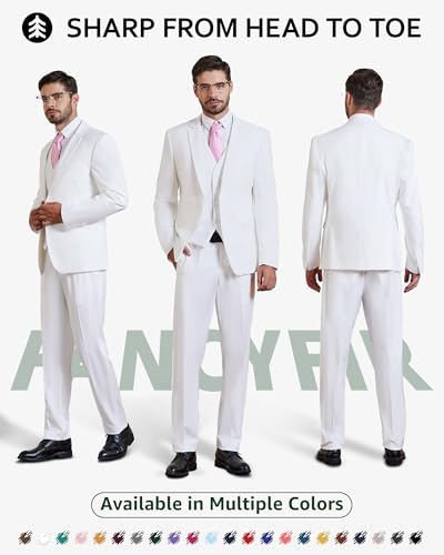 Men’s 3-Piece Slim Fit Suit Set, Two Buttons Solid Jacket Vest Pants with Tie for Wedding Party Business Prom2