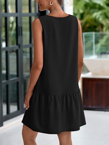 Image of PRETTYGARDEN Casual Short Summer Dresses for Women 2025 Sleeveless Crewneck Cute Ruffle Loose Vacation Mini Tshirt Dress