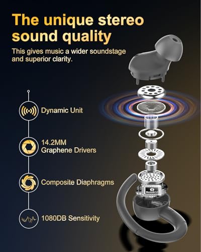 Image of Wireless Earbuds, Bluetooth 5.4 Headphones Sport, Over Ear Buds with ENC Noise Cancelling Mic, 48H, Wireless Earphone with Earhooks, Stereo Deep Bass, IP7 Waterproof Ear Bud for Workout Running, Grey