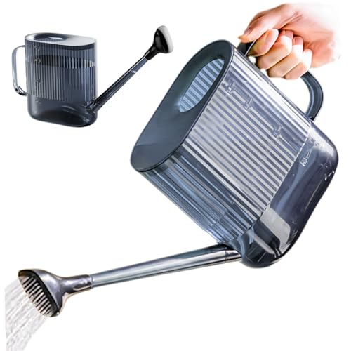 Regadera, regadera de 1, 8 l/61 oz con Pico Largo, plástico Transparente, Planta con Agujeros de Agua Finos extraíbles para Interiores y Exteriores, Gris, plástico