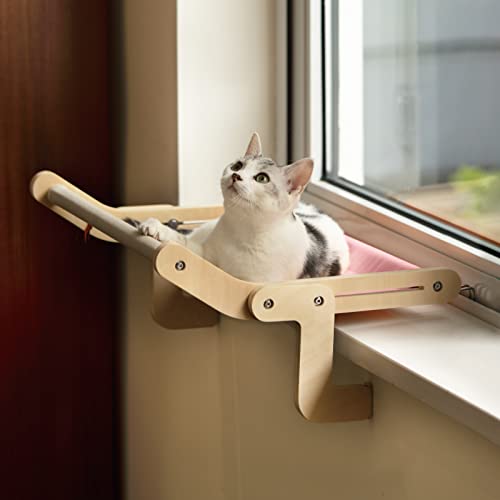 MewooFun Katzenfenster Sitzstange Lounge Mount Hängematte Fenster Sitz Bett Regale für Indoor Katzen Ohne Bohren Ohne Saugnapf (Rosa/Grau) Cover