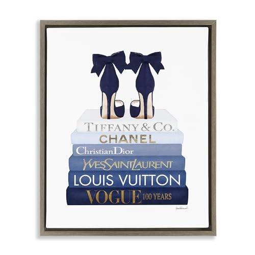Image of Glam Heels Bookstack Fashion, 16 x 20 Inch Canvas in Floater Frame | Stupell Industries . By Amanda Greenwood . Ready to hang once unboxed . Chic gift for home decor . Made in USA