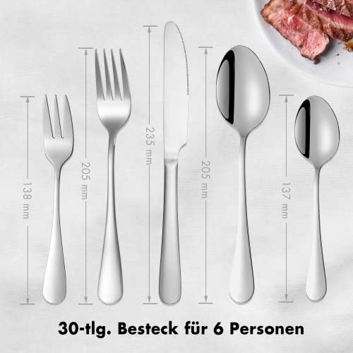 Foto von SimCoker Besteck Set 6 Personen,30 teilig Essbesteck, Edelstahl poliert Besteckset mit Messer Gabel Löffel, spülmaschinenfest