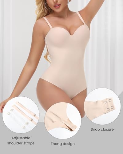 Thong Shapewear Bodysuit for Women Faja Body Shaper Seamless Tummy Control Body Suit with Built In Bra4