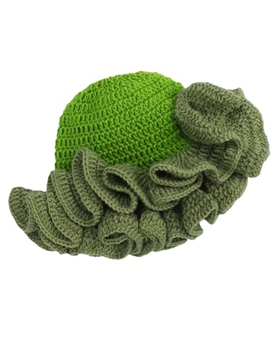 Image of Women Crochet Bucket Hat Cute Winter Ruffled Brim Floppy Cap Handmade Knit Cloche Hats