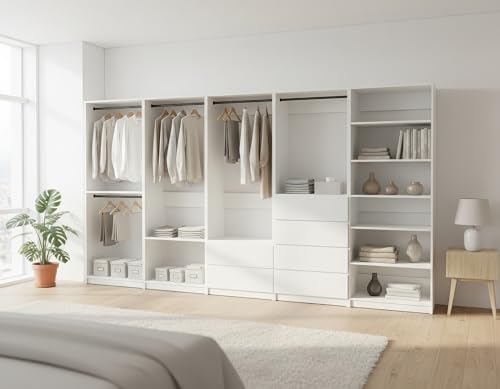 HKBOREVO Freestanding Wooden Closet System in White Finish Featuring Walk