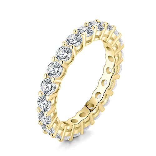 JewelryPalace 2.18ct Eternel Cubic Zirconia Bague Taille Rond Pierre Argent 925 Femme, Plaqué Or Jaune Empilable Bague Diamant Simulé Fiançailles Mariage...