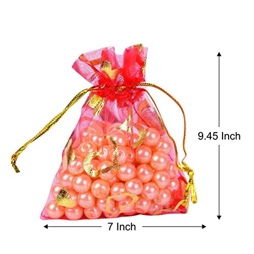 Image of Beingelegant - Large Drawstring Printed Bags Pouches Potli for Gift Wedding Jewelry Packaging Bridal Party Favors Set of 25 for Women - Size : 18X24 Cms (Mix Colour)