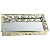 FQRDKT Bandeja Nórdica para Joyas, Soporte para Platos, Decoración Del Hogar, Organizador Cuadrado con Espejo Galvanizado para Maquillaje, Dormitorio, Oro, Individual