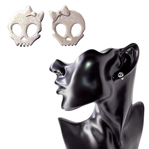 Pink Universe Cute Cool Skull Ear Stud Earrings 2 in 1 Pair with Gift Box