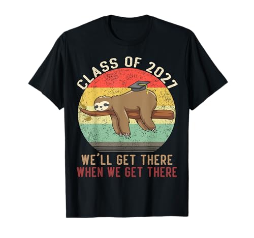 Funny Retro Senior Class Of 2027 Sloth Cap Graduation Gifts T-Shirt