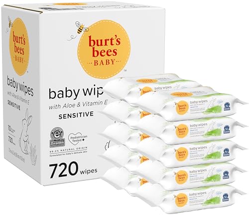 Image of Burt’s Bees Baby Wipes, Unscented Natural for Sensitive Skin with Aloe and Vitamin E - 72 Baby Wipes – 10 Pack