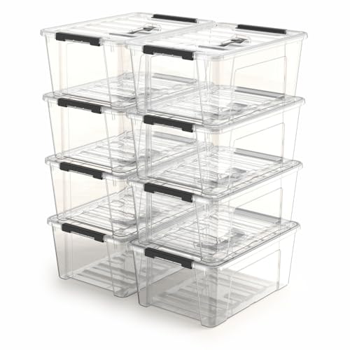 Image of 8 Pack Clear Plastic Storage Bins with Lids and Handle, Small Stackable Latching Storage Boxes for Organization (5 Quart)
