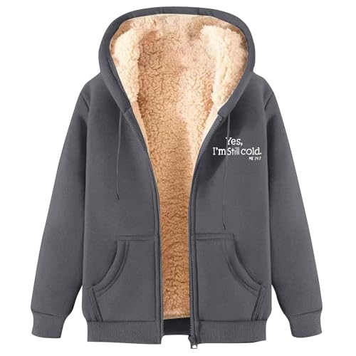 Fleece Hoodies for Women Uk Winter Soft Sherpa Lined Full Zip Hoodies Ladies Casual Teddy Bear Thick Warm Hooded Coats Outdoor Running Zipper Jackets with Pockets Dark Grey Style#3 3XL