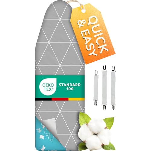Super Soft Turbo-Bügelbrettbezug 120x45, Made in Germany, ÖKOTEX Baumwoll-Polsterung, schneller mit Thermoreflexion, 5 Größen, EasyFit+Spanner, XL Fläche 120-125x40-45cm
