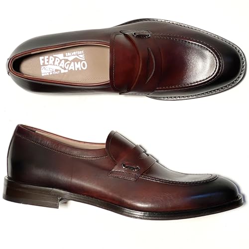 Penny Loafers Brown Pitt Calf Leather Men's Dress Slip-on Gancini (Salvatore2