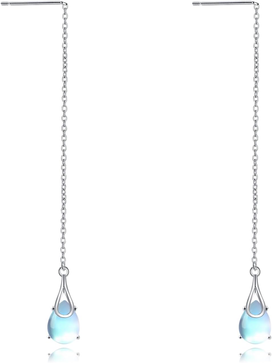 POPLYKE Sterling Silver CZ Threader Earrings Teardrop Chain Tassel Dangling Earrings for Women Dangling Jewelry