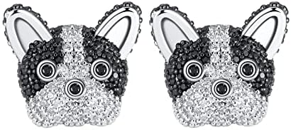 Frenchie French Bulldog or Boston Terrier Stud Earrings Puppy Dog Doggie CZ Cubic Zirconia Black White Pup Paw Print Jewelry for Woman Girls Ginger Lyne Collection