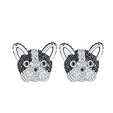 Frenchie French Bulldog or Boston Terrier Stud Earrings Puppy Dog Doggie CZ Cubic Zirconia Black Whi
