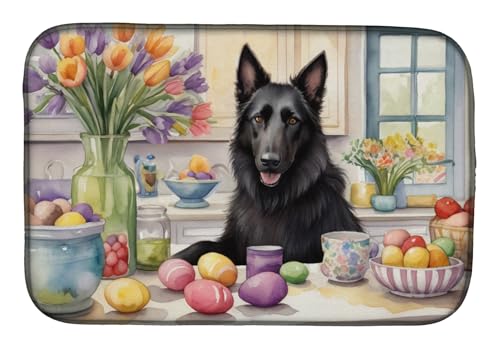 Caroline's Treasures DAC6758DDM Decorating Easter Belgian Sheepdog Dish Drying Mat Absorbent Dish Drying Mat Pad for Kitchen Counter Dish Drainer Mat for Countertop, 14 x 21", Multicolor