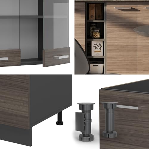 Vicco Singleküche R-Line, Küchenzeile Single, Edelgrau/Anthrazit, 160 cm, AP Eiche