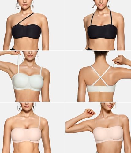OEAK Womens Strapless Bras Push Up Bandeau Bra Non Slip Wireless Supportive Padded Bras Seamless Comfortable Tube Bra S Nude Skin3