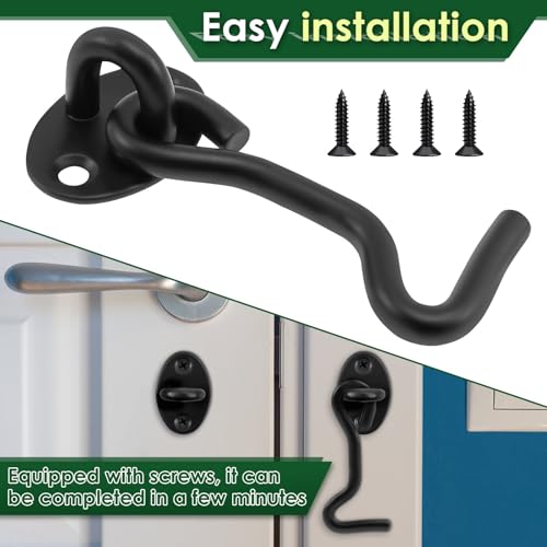 Image of 8 Pack Hook and Eye Latch 4 Inch, Stainless Steel Barn Door Lock with 32 Mounting Screws, Heavy Duty Privacy Gate Latch Hardware for Shed Window Cabinet Closet - Black