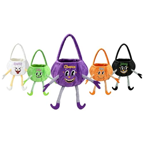 VKPOYNRO Personalized Don't give me candy, I'll be naughty Halloween bag, cute hand-shaped Halloween candy embroidered basket, custom name soft gift bag, reusable gift basket