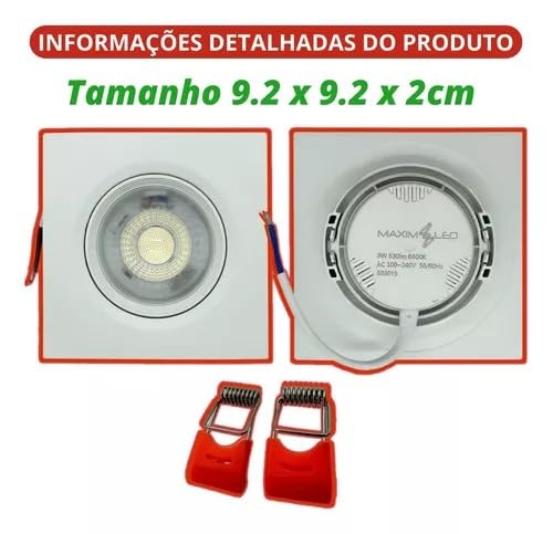 Kit 20 Unidades Spot Painel Led Quadrado 5w BIVOLT Direcionável Embutir Forro Gesso Madeira (MAXIM L