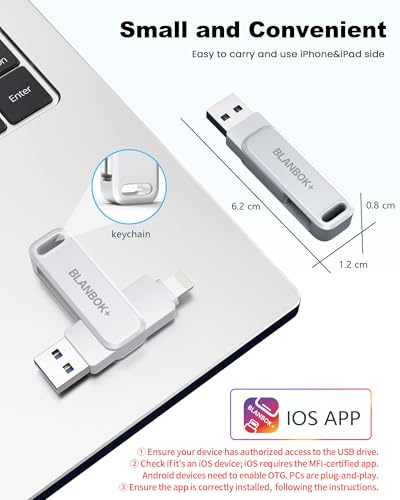 MFi Certified 128GB Photo Stick for iPhone Flash Drive,USB Memory Stick Thumb Drives High Speed USB Stick External Storage Compatible for iPhone/iPad/Android/PC