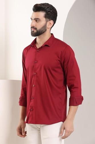 Image of FILO HEVIS Men's Solid Regular Fit Cotton Casual Shirt with Spread Collar & Full Sleeves.